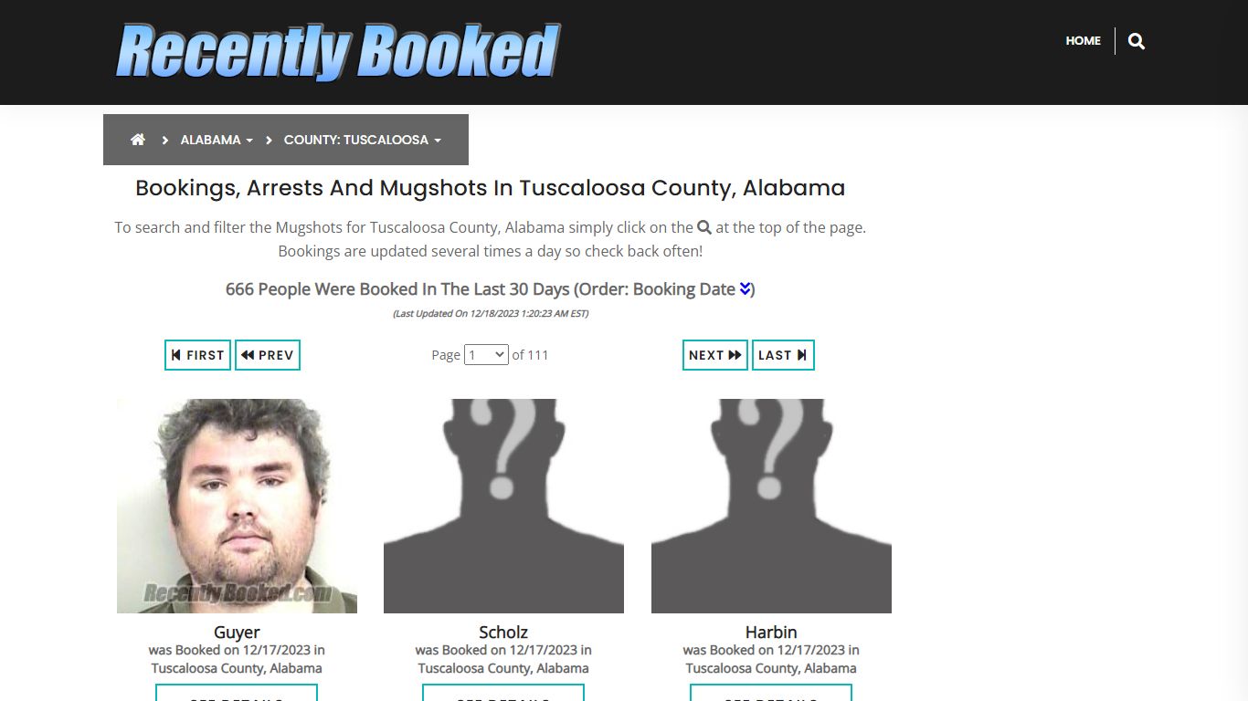 Bookings, Arrests and Mugshots in Tuscaloosa County, Alabama